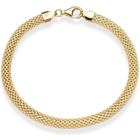 Miabella 18K Gold Over Sterling Silver Italian 5mm Mesh Link Chain Bracelet for - Picture 4 of 7
